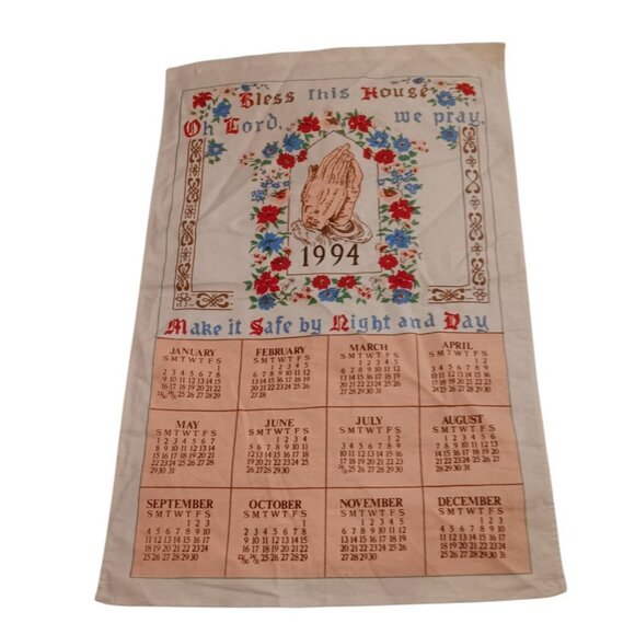 1994 Cotton Tea Towel Praying Hands Bless House Birth Year or Anniversary Gift - Picture 3 of 7